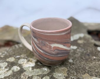 Windswept Canyon | Handmade Ceramic Mug | Soft Greys, Pink, and Cream Marbled Clay Pottery | 12 oz | Marbled Collection