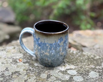 Frozen Harbor | Handmade Ceramic Mug | Crystalline Glaze Pottery in Cream and Pale Blue, and Rust | 10 oz | Crystalline Collection