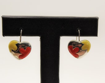 Sterling Silver Heart and Flower Wire Hook Earrings