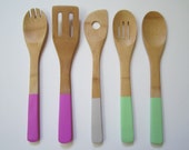 Pastel - Bamboo Utensils Hand-Painted - Bamboo Utensils - Bamboo Spoons - Kitchen Utensils - Painted Utensils - Painted Spoons - Cooking