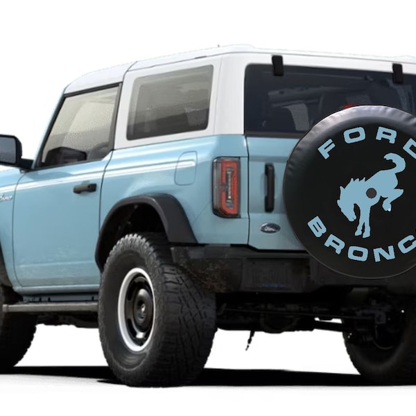 Klassischer schwarzer Bronco - in den USA hergestellte SpareCover®-Marke - für die 6th gen Bronco Heritage Edition - Robin's Egg Blue mit schwarzem Rand