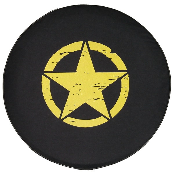 US Made SpareCover® Brand - Brawny Series - Jeep Freedom Star on Heavy Black Denim Textured Vinyl Tire Cover - ANY Color ANY Size