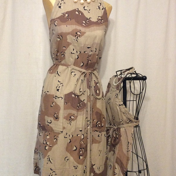 Matching Adult and Youth Desert Camouflage with Custom Bias Ties Full Length Apron Set