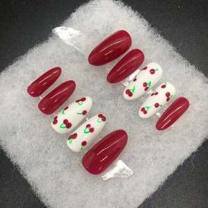 Cherry Press On Nails: Red & White Summer Fruit Nail Art