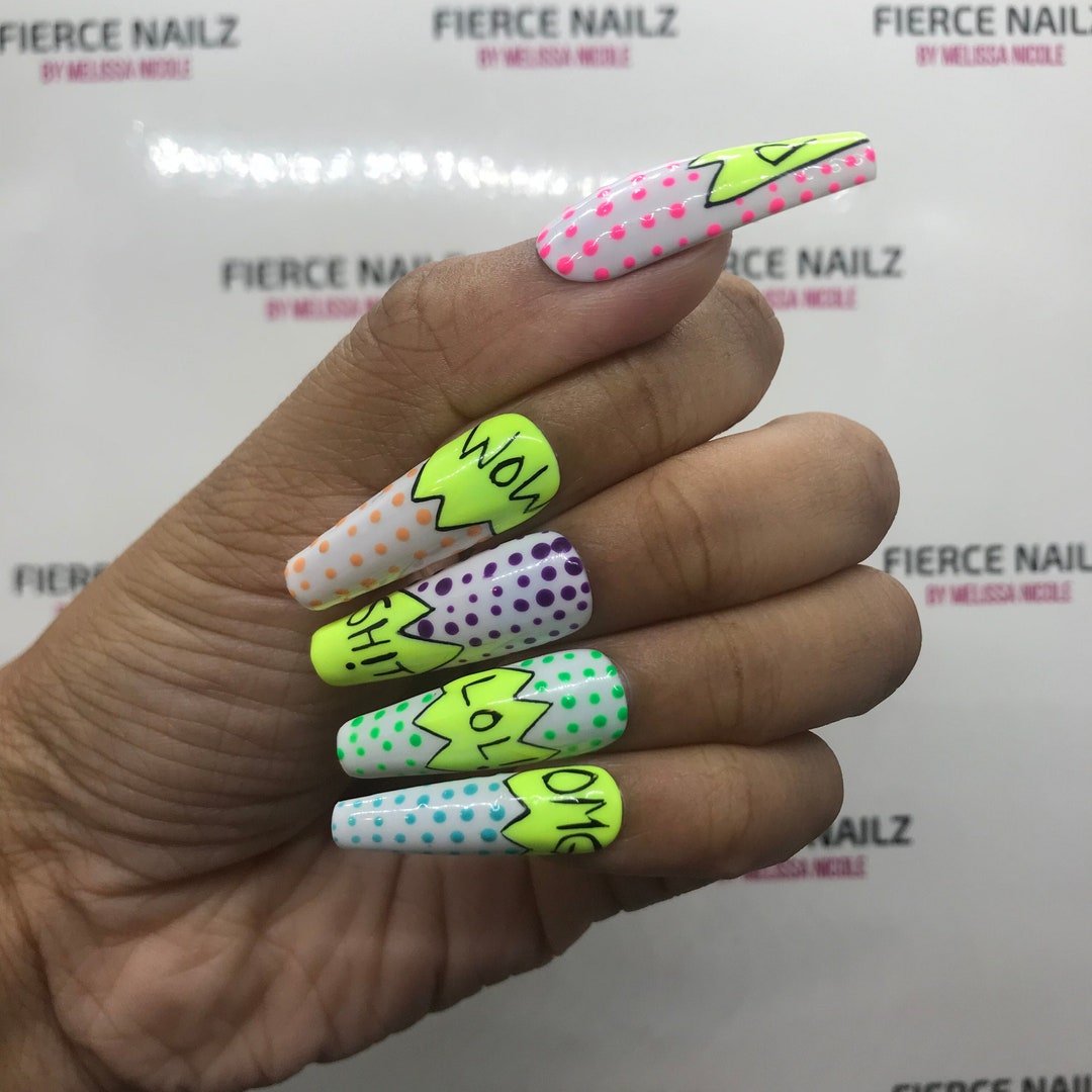 POP Art Press on Nails Colorful Neon Nails Comic Book Nail Art Press on