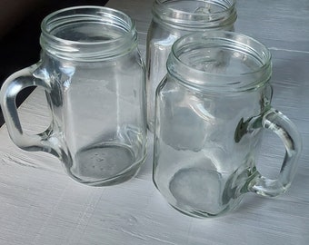 Clear 12 oz Glass Mason Drinking Jars Handle No Lids Set of 3