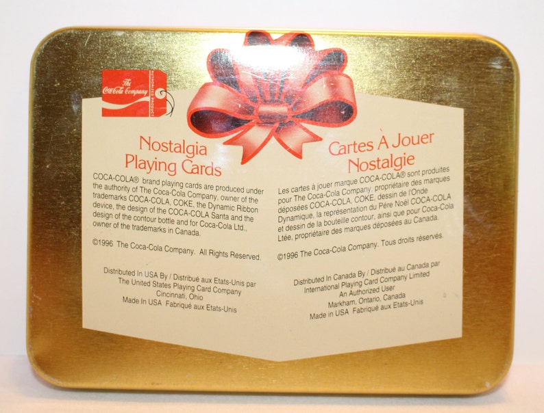 Vintage Collectible Coca Cola 1996 Set of 2 Decks Playing Cards and Metal Storage Tin Coca Cola 1952 Santa and 1964 Christmas Morning