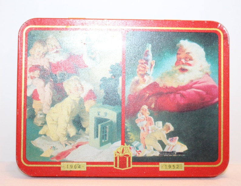 Vintage Collectible Coca Cola 1996 Set of 2 Decks Playing Cards and Metal Storage Tin Coca Cola 1952 Santa and 1964 Christmas Morning