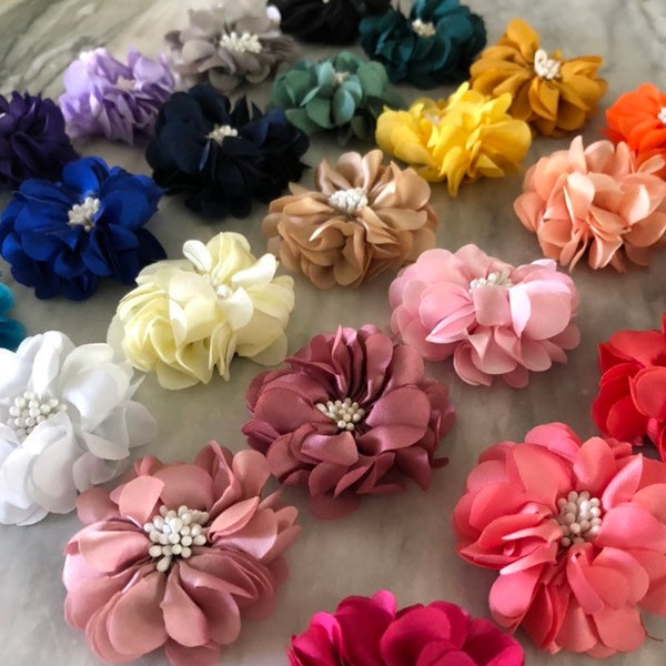 2 Inch Fabric Flower, Chiffon fabric Flower, Ballerina Flower, 2" Crafting Flower, Flat Back, Dog Collar Flower, Headband Flower