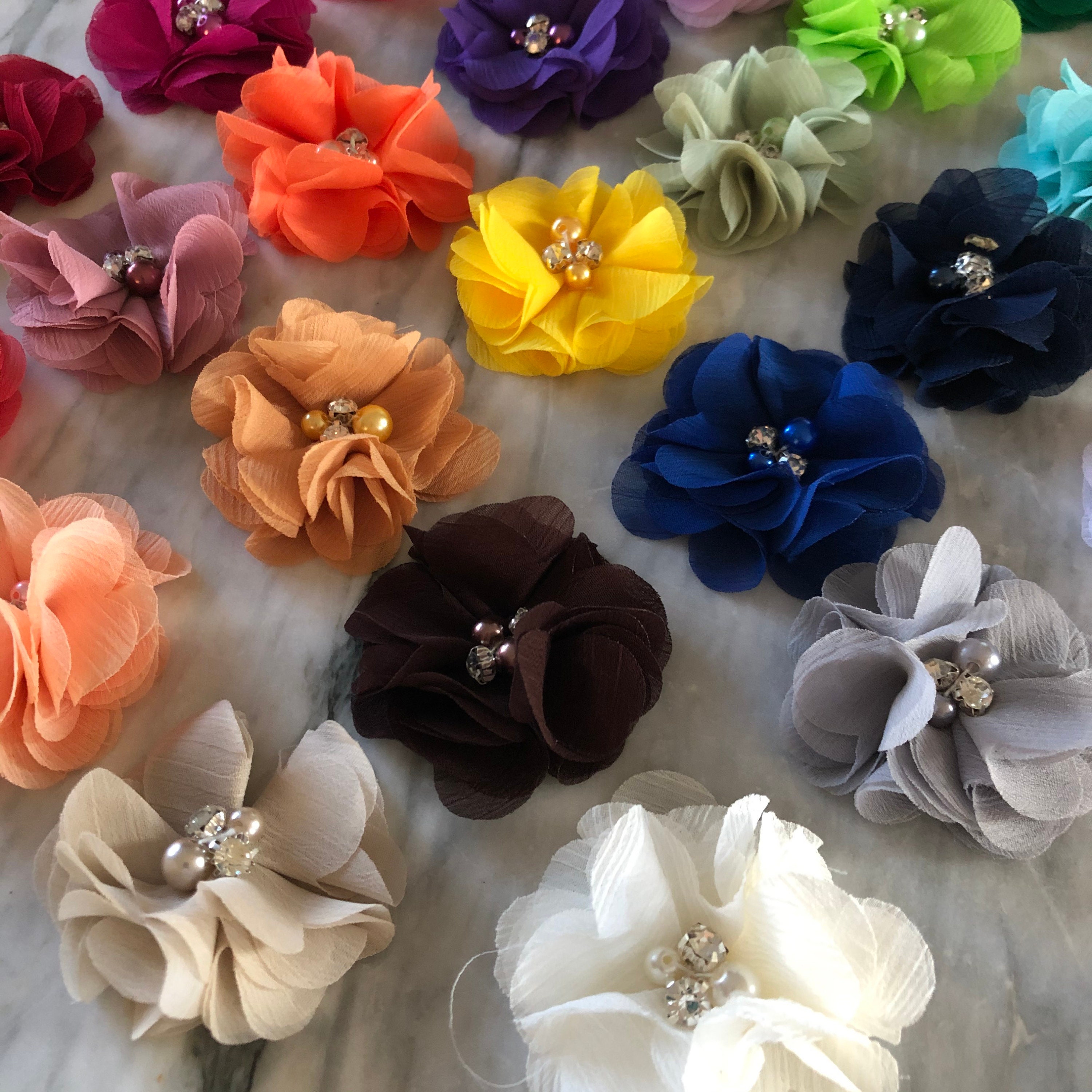 Soft Fabric Flower 2 Inches With Pearl and Rhinestone Center - Etsy