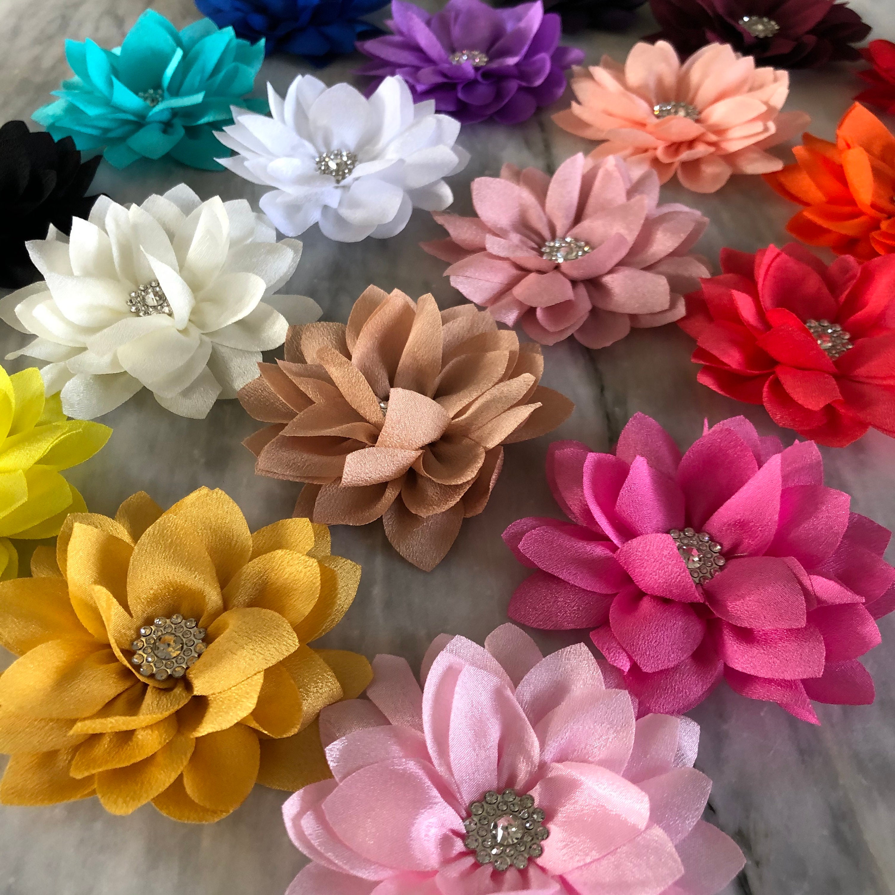 10 flores de tela de 3.6 pulgadas con diamantes de imitación para  manualidades, flores de tela 3D para decoración de manualidades, flores con