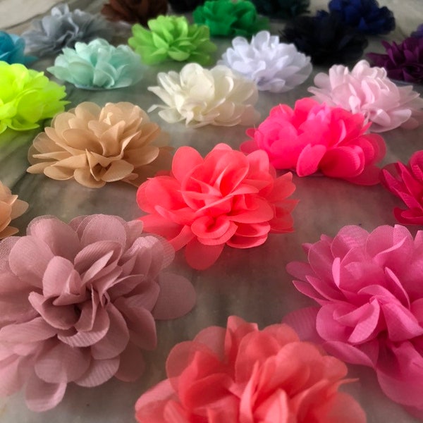 2.75 Inch Chiffon Flower, Fabric Flower Embellishment, Flower Blossom Heads, Headband Supplies, No Clip Crafting Flower, Small Flower Puff