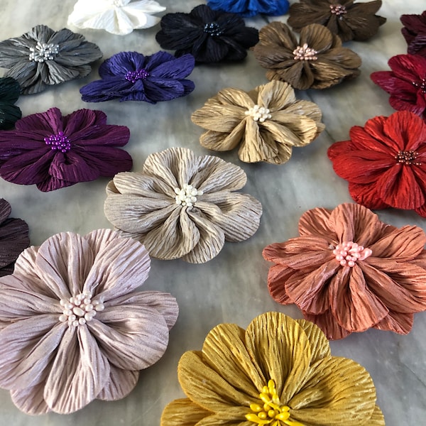 3.25 Inch Crepe Fabric Flower, Fabric Flower Embellishment, Country Chic Flower Heads, Headband Supplies, Craft Supply Flowers, Flat Back