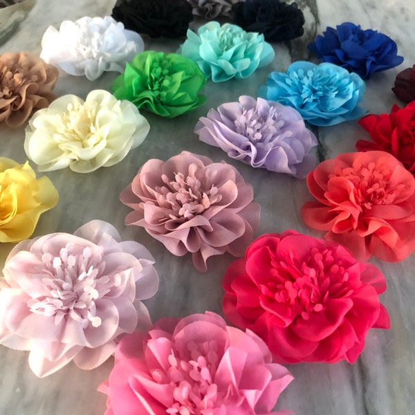 Roses en tissu doux 3,5 pouces, roses en mousseline de soie, bandeaux de bébé bricolage, têtes de fleurs en tissu en vrac, fournitures d'artisanat, fleurs de robe Tutu