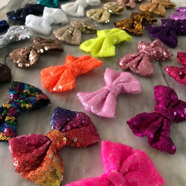 3.25 Inch Sequin Bow, WITH or WITHOUT Clip, Messy Sequin Bows, Bulk Sequin Bows, Wholesale Sequin Bow, Glitter Bows, Choose Color + Quantity
