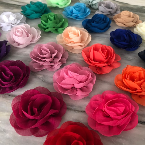 2.5 Inch Chiffon Flower, Small Fabric Flower Embellishment, Shabby Chic Flowers, Flat Back Flower Heads, Headband Making Supplies