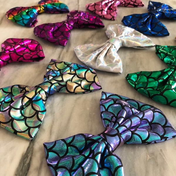 5 Inch Mermaid Bow, WITH or WITHOUT Clip, Ariel Hair Bow, Mermaid Hair Bow, Metallic Mermaid Bow, Mermaid Scale Bow, Mermaid Costume Bow