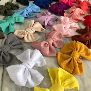 6 Inch Waffle Fabric Bow Knot Clip, Headband or No Clip Extra Large Boho Bows, Soft Fabric Toddler Bow, Baby Hair Bows, Wholesale Bow