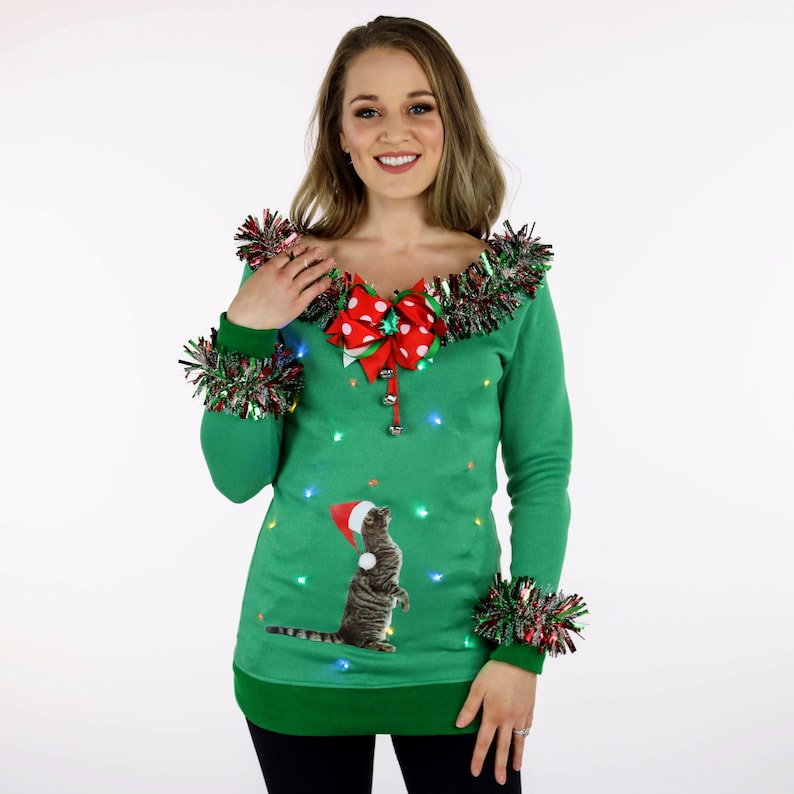 Womens Ugly Cat Sweater Tacky Christmas Sweater for Women Etsy