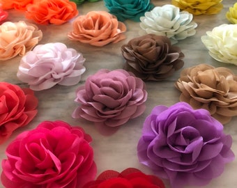 Soft Fabric Roses 3.5 inches, Chiffon Roses, DIY Baby Headbands, Bulk Fabric Flower Heads, Craft Supplies, Tutu Dress Flowers