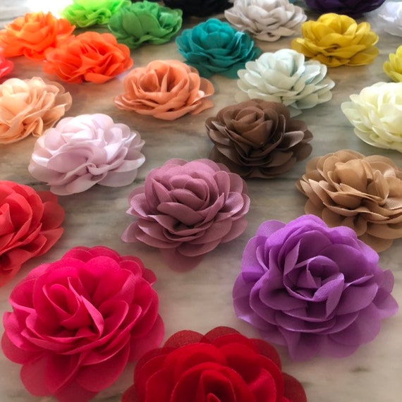 ROSE PINK Fabric Organza Chiffon 3 Flowers 40-90mm Njoyfull Crafts D1 