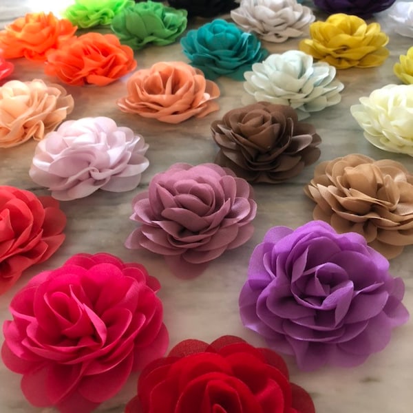 Soft Fabric Roses 3.5 inches, Chiffon Roses, DIY Baby Headbands, Bulk Fabric Flower Heads, Craft Supplies, Tutu Dress Flowers
