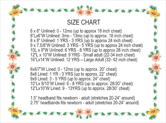 Crochet Baby Headband Size Chart