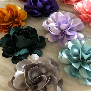 Soft Fabric Satin Flowers 3 inches, Shimmer Fabric Flowers, DIY Baby Headbands, Bulk Fabric Flower Heads, Craft flowers, Costume Flowers