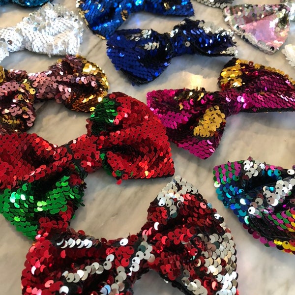 Hair Bow, 5 Inch Flip Sequin Bows WITH OR WITHOUT Clip, Reversible Sequin Bow, Two Toned Sparkle Bow, Big Cheer Bows, Mermaid Birthday Bow