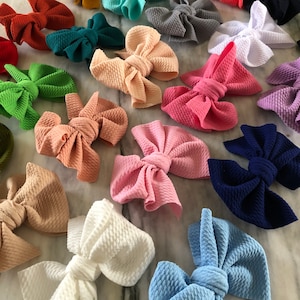 4.5 Inch Waffle Fabric Bow Knot, Bow, Clip, Headband Large Boho Bows, Soft Fabric Toddler Bow, Baby Hair Bows, Wholesale Country Chic Bow,