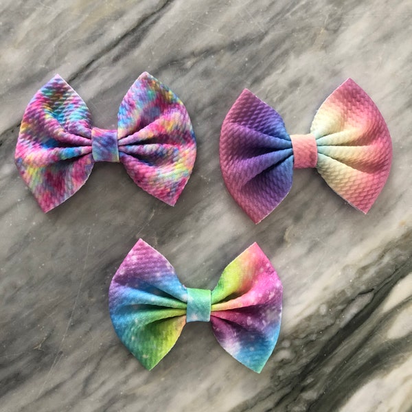4.5 Inch Tie Dye Print Fabric Bow Knot, Bow, Clip, Headband Large Boho Bows, Soft Fabric Toddler Bow, Baby Hair Bows