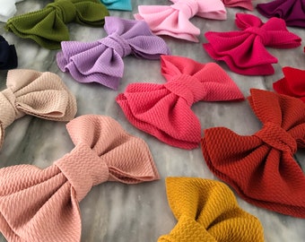 5 Inch Waffle Fabric Bow Knot, WITH & WITHOUT CLIPS  Large Boho Bows, Soft Fabric Toddler Bow, Baby Hair Bows, Wholesale Country Chic Bow