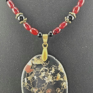 122 Elegant Cherry Creek Jasper Gemstone Pendent with Matching 22&quot; Necklace and Earrings