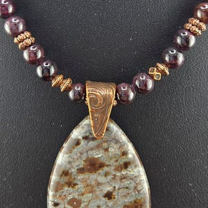 126 Elegant Poppy Jasper Gemstone Pendent with Matching 19&quot; Necklace and Earrings