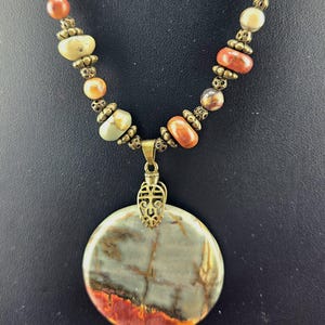 114 Nature&#39;s Art: Picasso Jasper Gemstone Pendent with Matching 22&quot; Necklace and Earrings