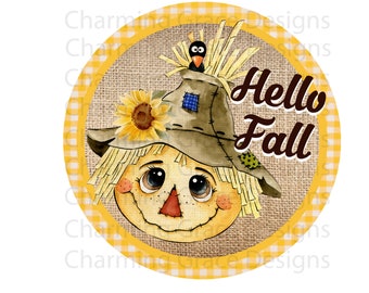 Scarecrow Face Happy Fall Y'all Digital Download PNG Printable Round Circle Sign