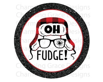 Oh Fudge Glasses Digital Download PNG Printable Round Circle Sign Christmas Story Ornament