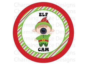 Elf Cam Santa  Digital Download PNG Printable Round Circle Sign Christmas Ornament