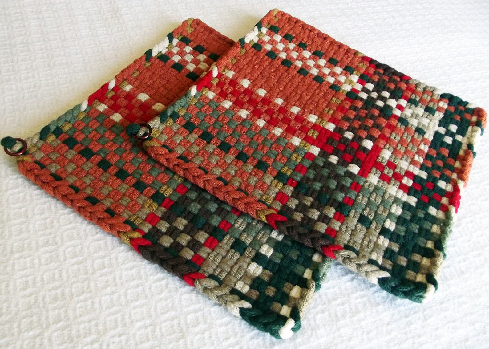 Pair of LARGE Handmade WOVEN Potholders HOTPADS Summer Etsy
