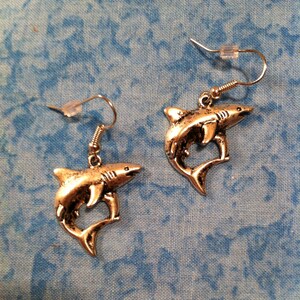 Antiqued Silver Shark Earrings: Alloy Charm Earrings