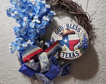 God Bless Texas Wreath - Floral - Grapevine