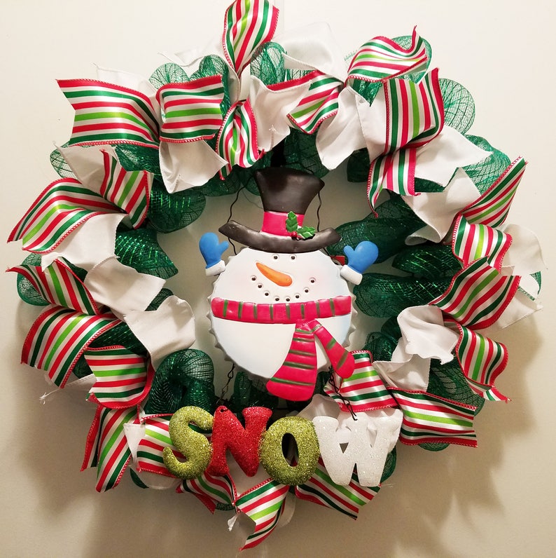 Snowman Wreath Deco Mesh Multi-Color