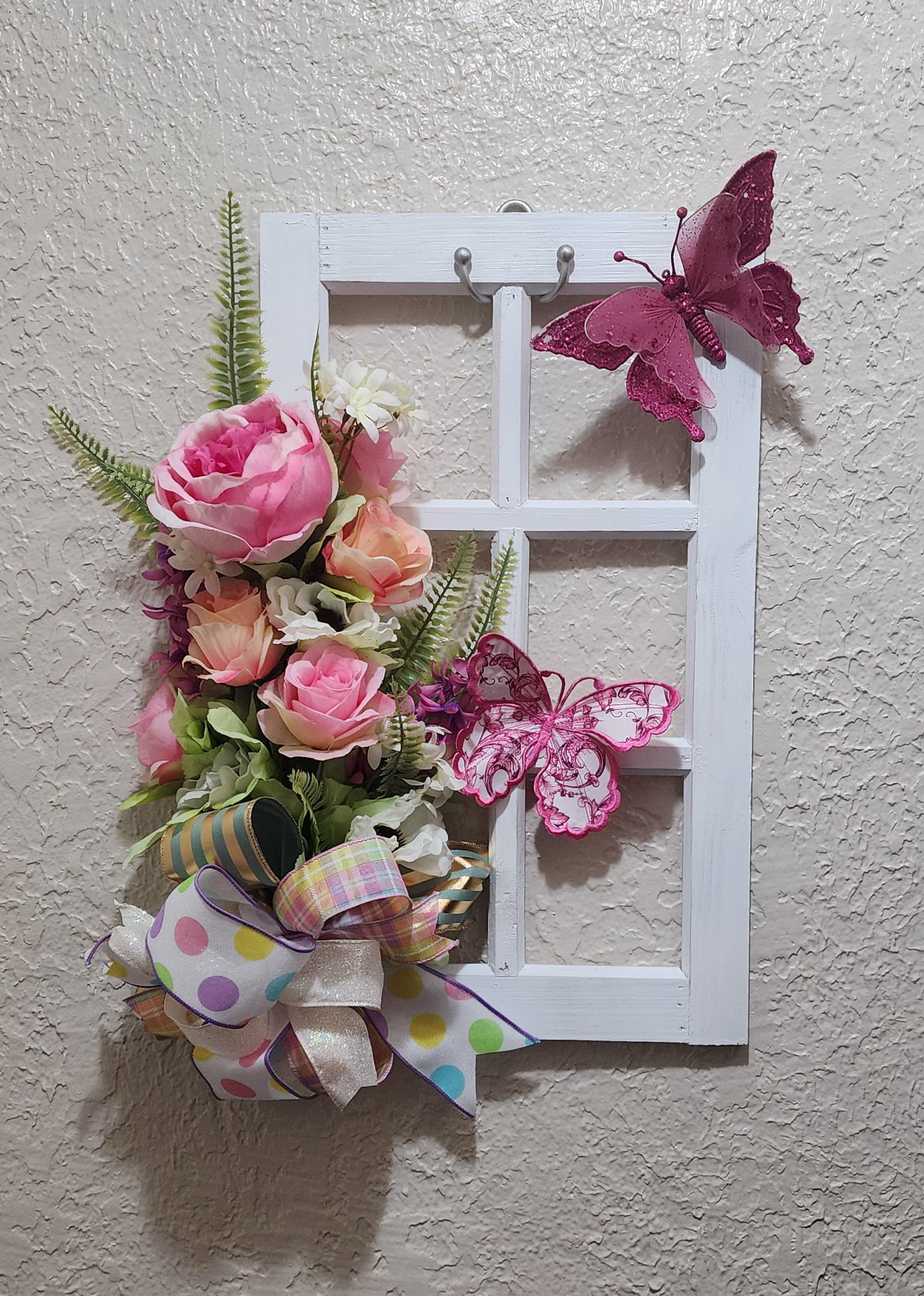 Windowpane Ribbon Butterfly Window Pane Wall Hanging - Bright Colors - Floral and Ribbon ...