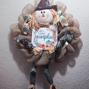 Leopard Print Scarecrow Wreath - Plush - Mesh and Ribbon