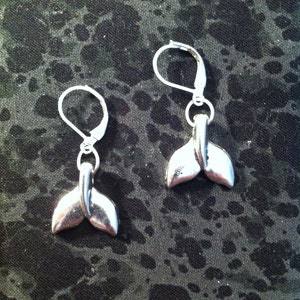 Whale Tail Earrings - Silver Tone - Handmade