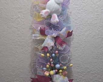 Easter Bunny Wall / Door Swag Wreath - Deco Mesh & Ribbon