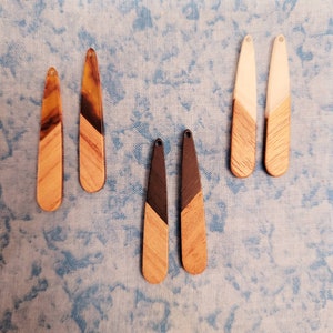 Resin and Natural Wood Slender Teardrop Earrings - Pick Your Color - Etsy