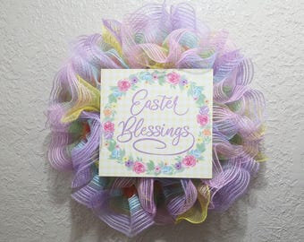 Easter Blessings Wreath - Deco Mesh - Handmade