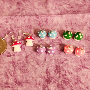 Mushroom Earrings - 3-D Resin and Silver Tone - Pick Your Color