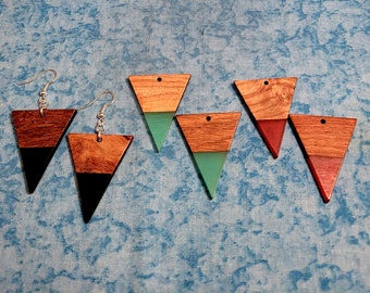 Natural Wood and Resin Triangle Earrings - Pick Your Color